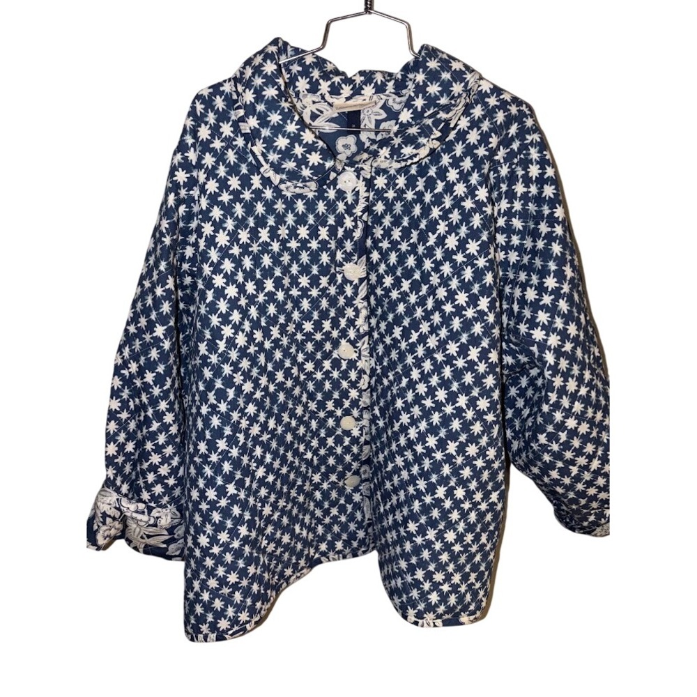 Fall Universal Thread Blue White Quilted Floral Starburst Jacket Plus Size 3X